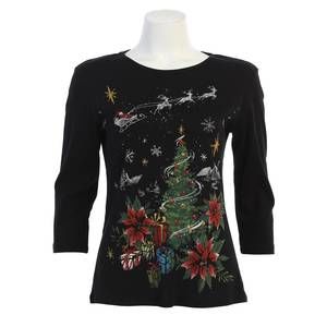 NEW JESS & JANE women's dear santa printed cotton top in black